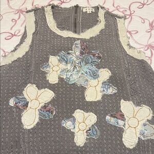 POL Charcoal Tank with Cream and Blue Floral Design